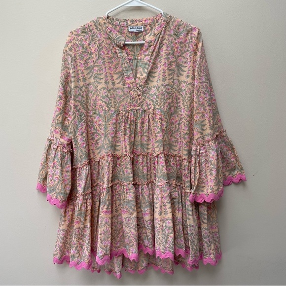 Juliet Dunn Dresses & Skirts - Juliet Dunn 100% Cotton Tiered Tunic Babydoll Minidress Peach Floral Size S